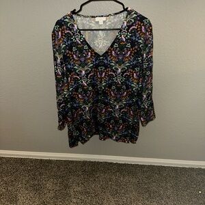 J. Jill Multicolor Floral V-Neck Blouse